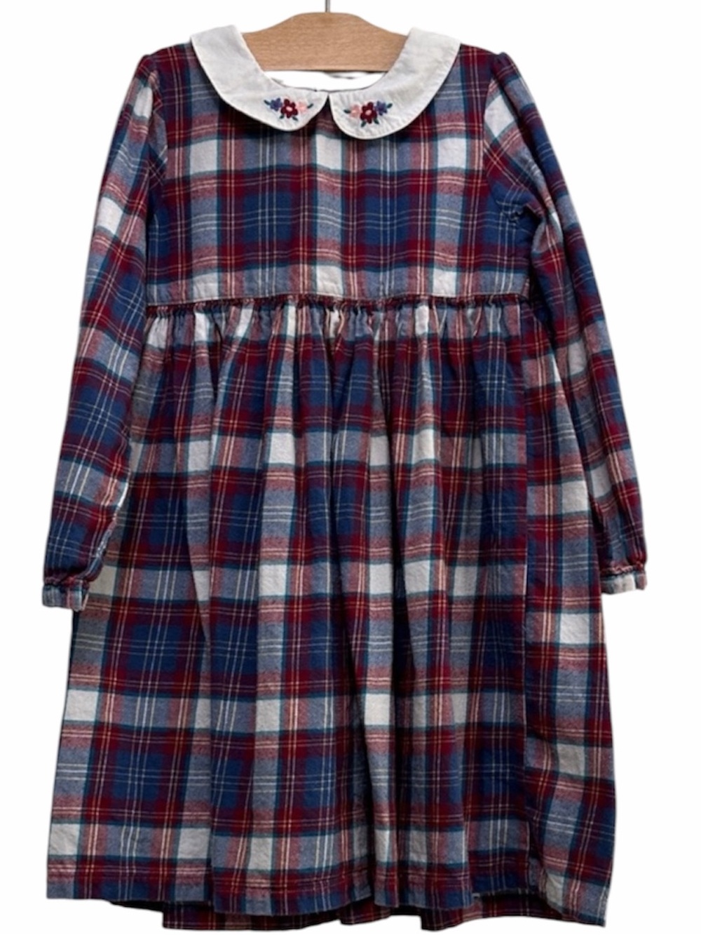 Little Girl’s JoJo Maman Bebe Flannel Plaid Dress in   Red and Blue sz 5-6